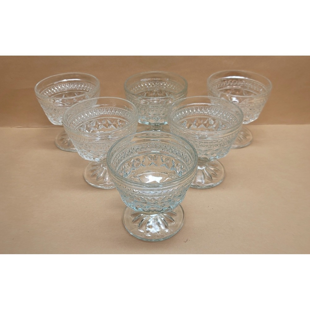 Set of 6 Vtg Clear Anchor Hocking Wexford Champagne/Footed Sherbet Glass 3-5/8"H